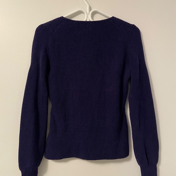 ANTHROPOLOGIE MOTH LIZA NAVY BLUE COTTON V-NECK WRAP SWEATER COASTAL GRANDMA - Picture 4 of 6